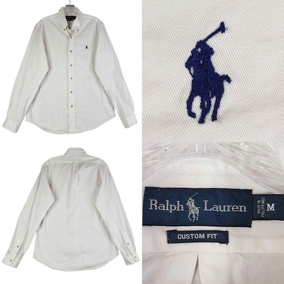 Polo Ralph Lauren Shirt Oxford Button Down Mens Size Medium Solid White LS - Picture 1 of 9